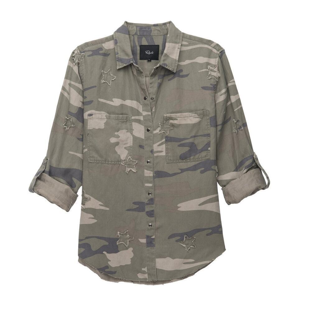 Rails Marcel Sage Camo with Stars Shirt Tencel Linen Women’s Large - Picture 11 of 11